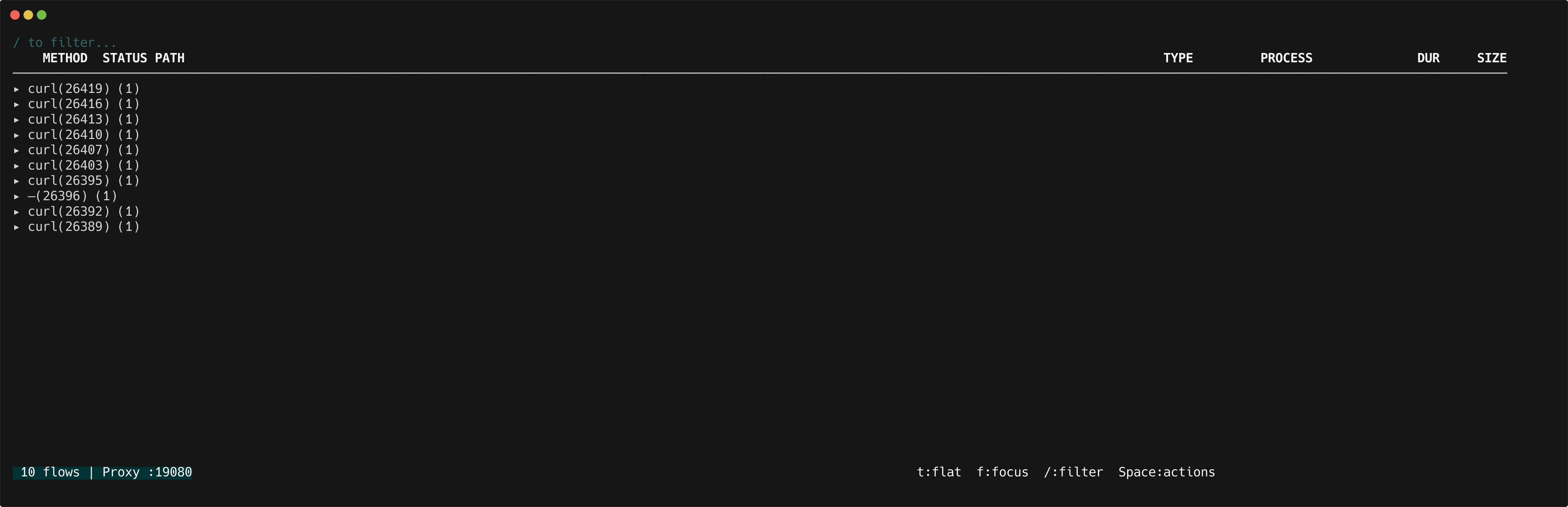 httpmon tree view grouped by process