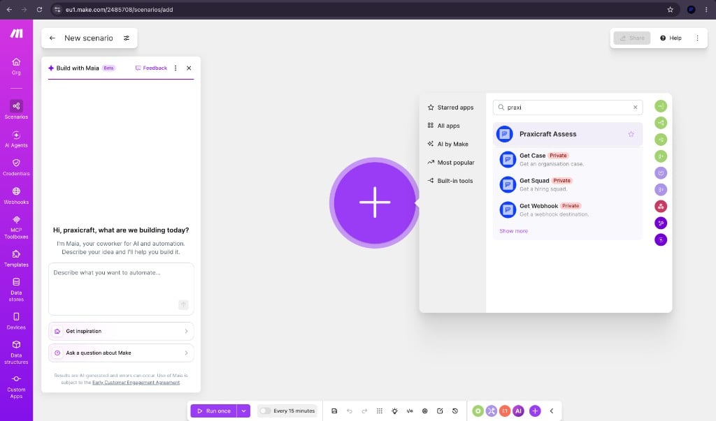 Make module search for praxi showing Praxicraft Assess with Private modules