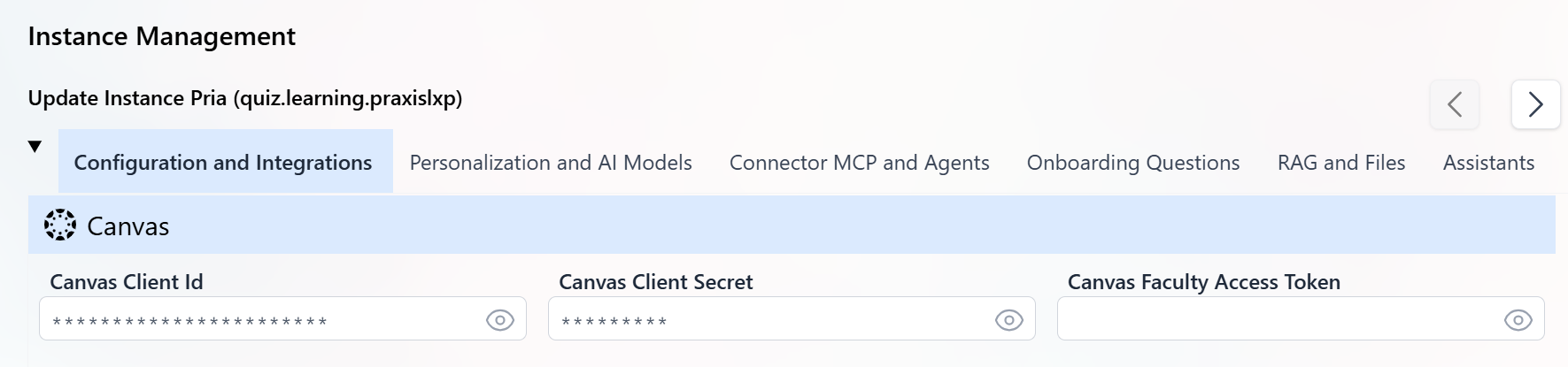 Canvas API credentials fields