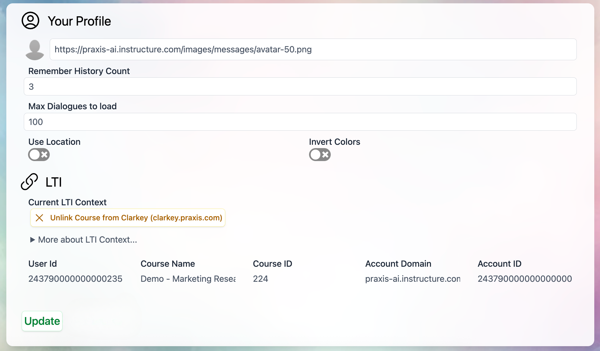 Edit Profile Administrative Options
