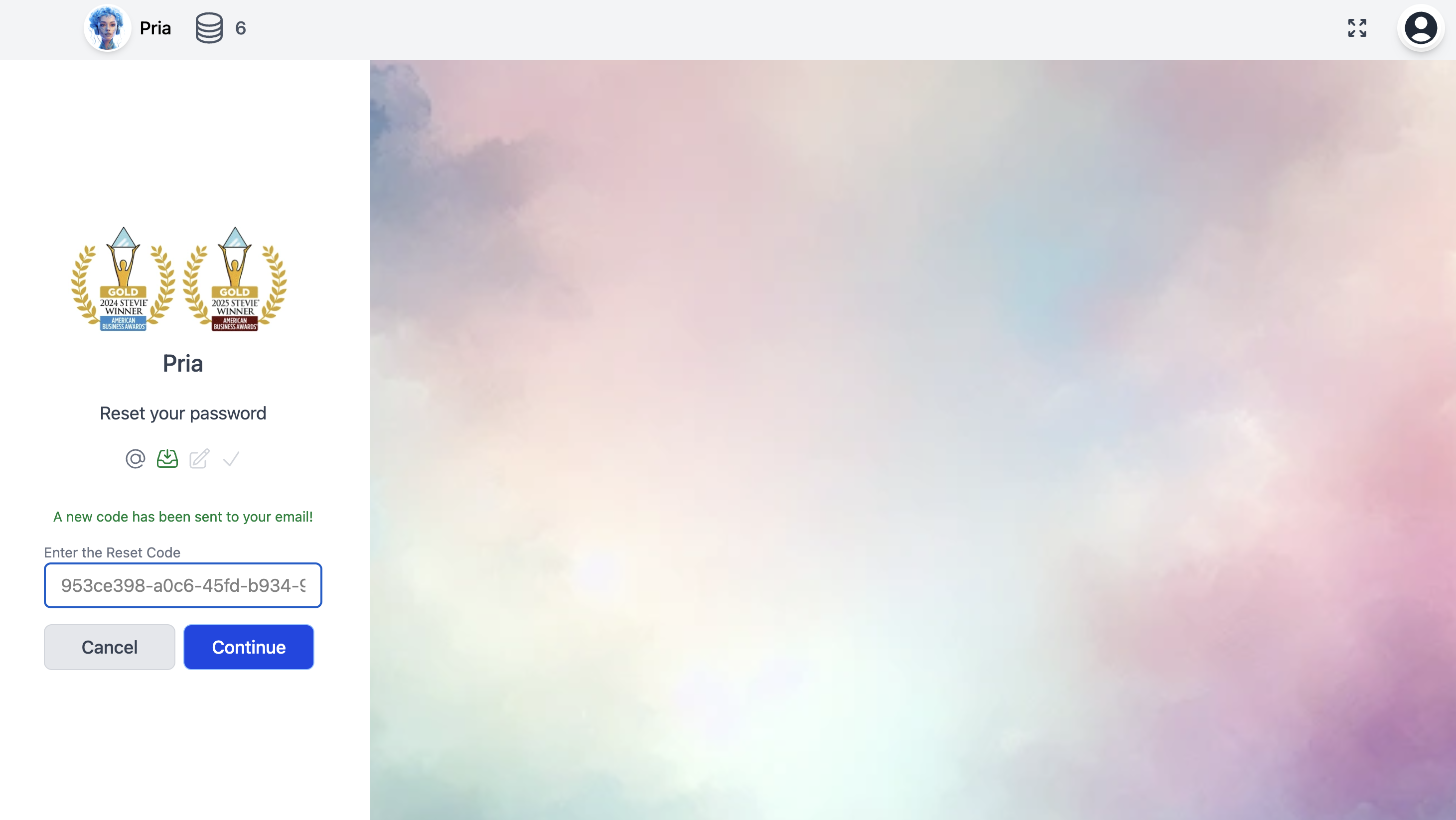 Enter Security Verification Code Verification code input field for password reset confirmation
