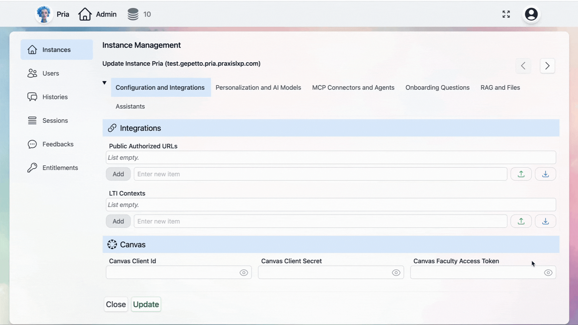 Admin Configurations Integrations Gi