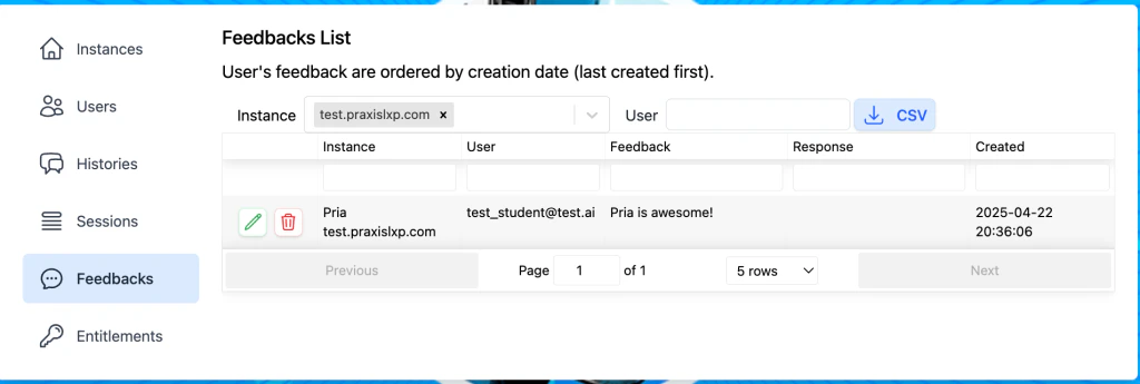 Admin Feedback Interface