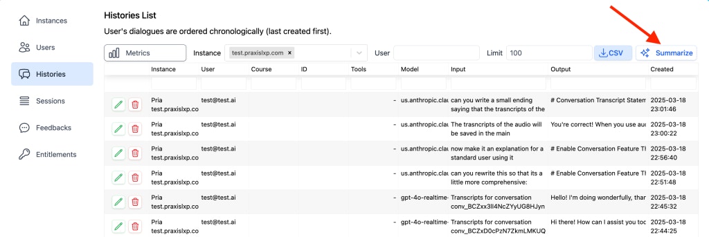 Admin Histories Summarize
