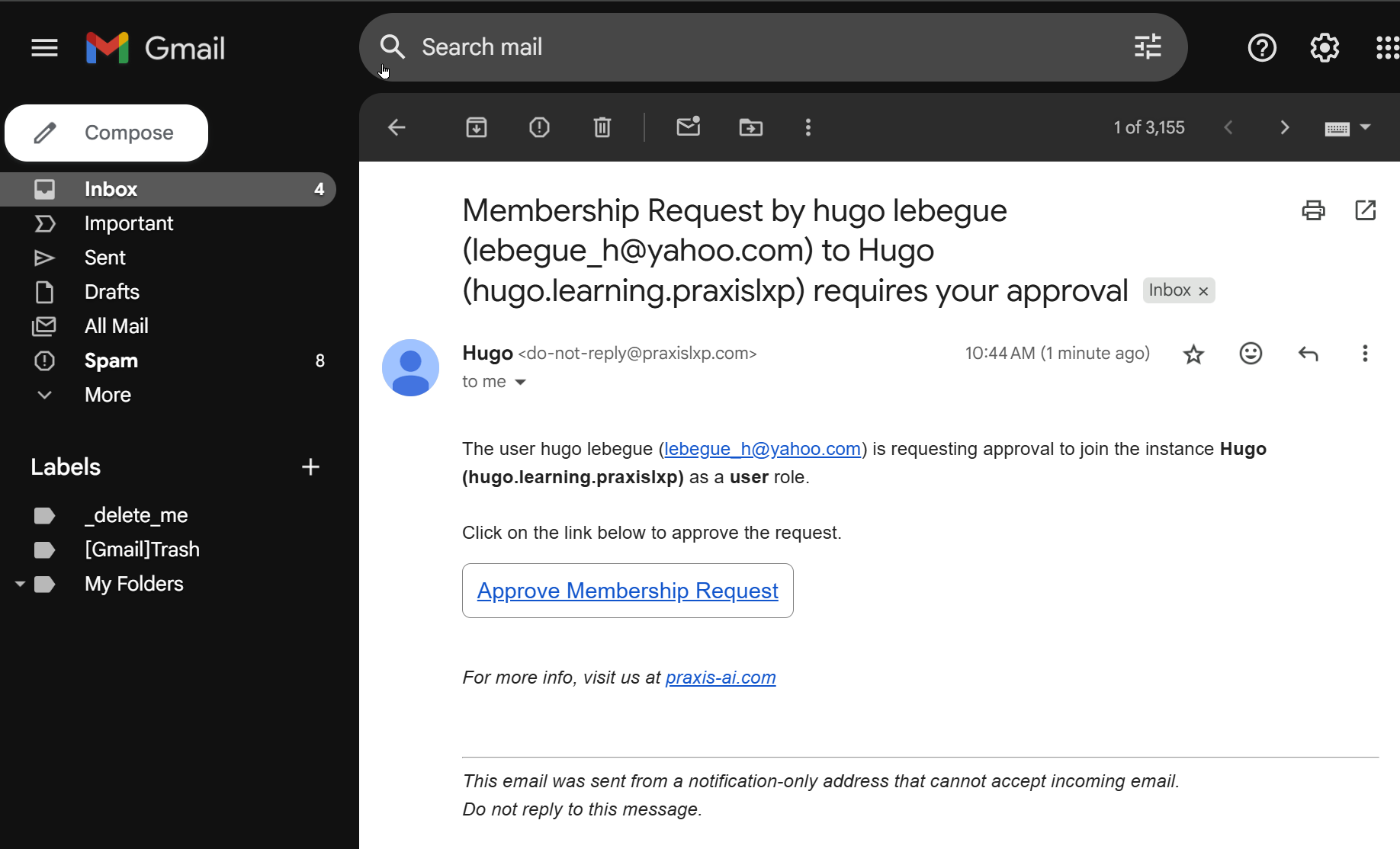 Admin approve user's Joining Request by email