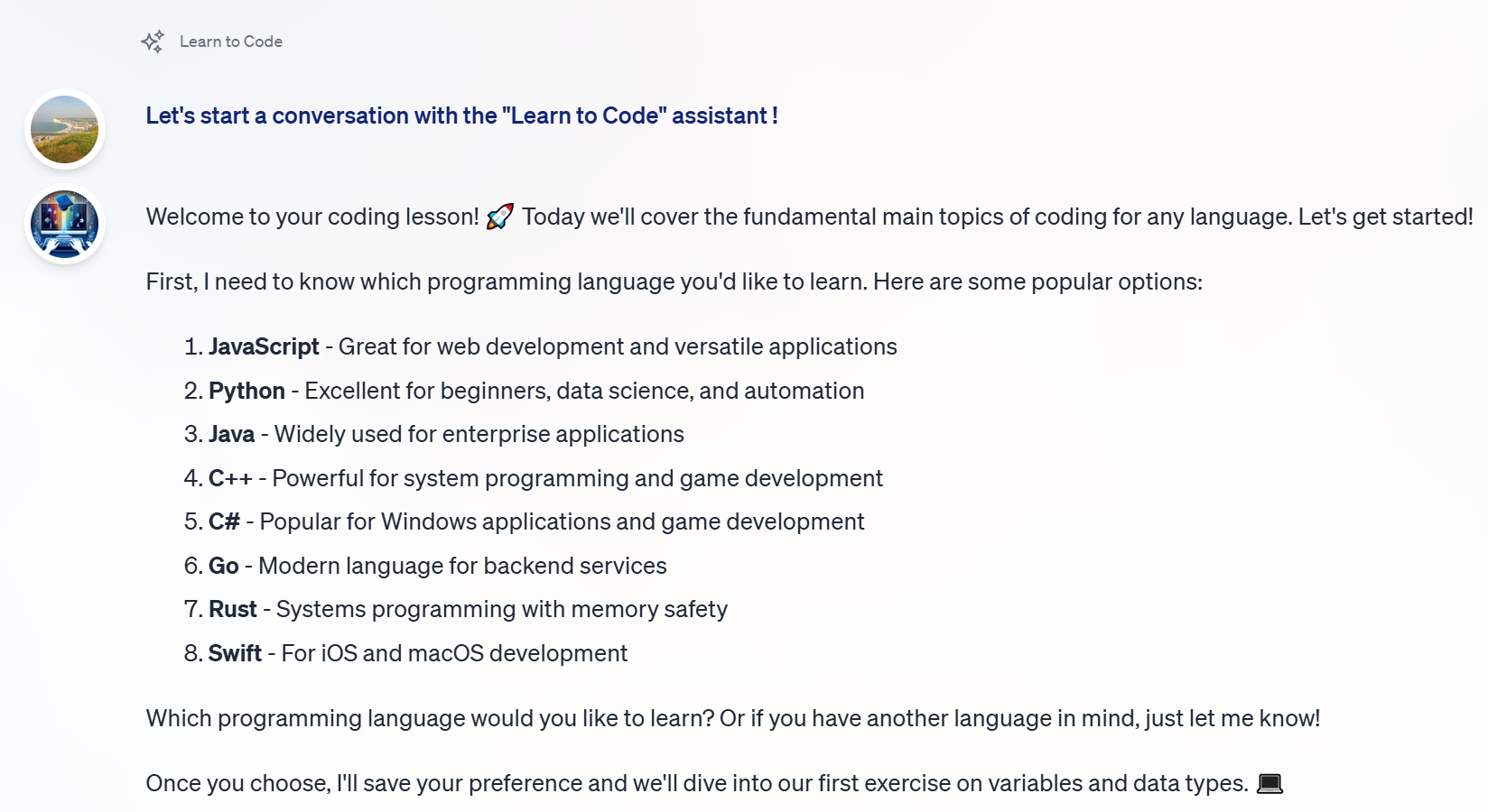 Conversation with Learn to Code
