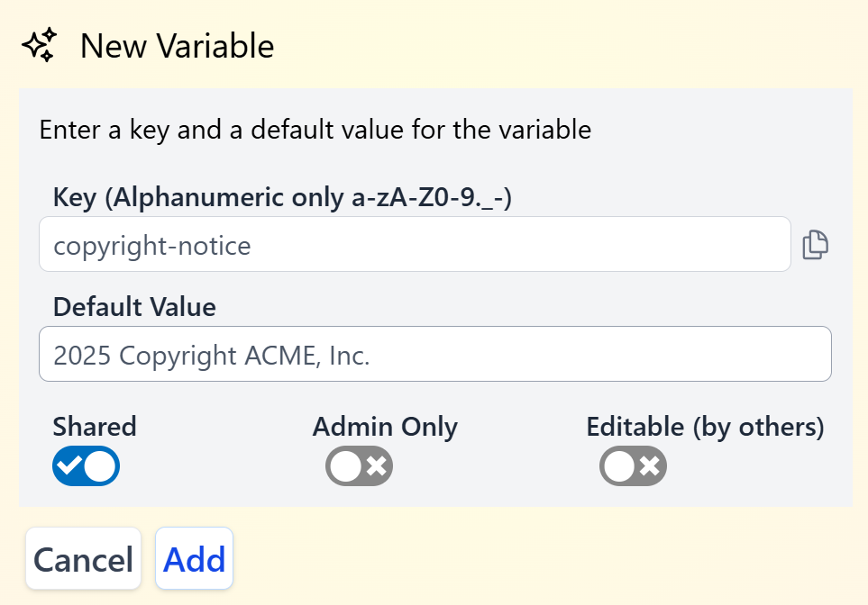 Create assistant Variable