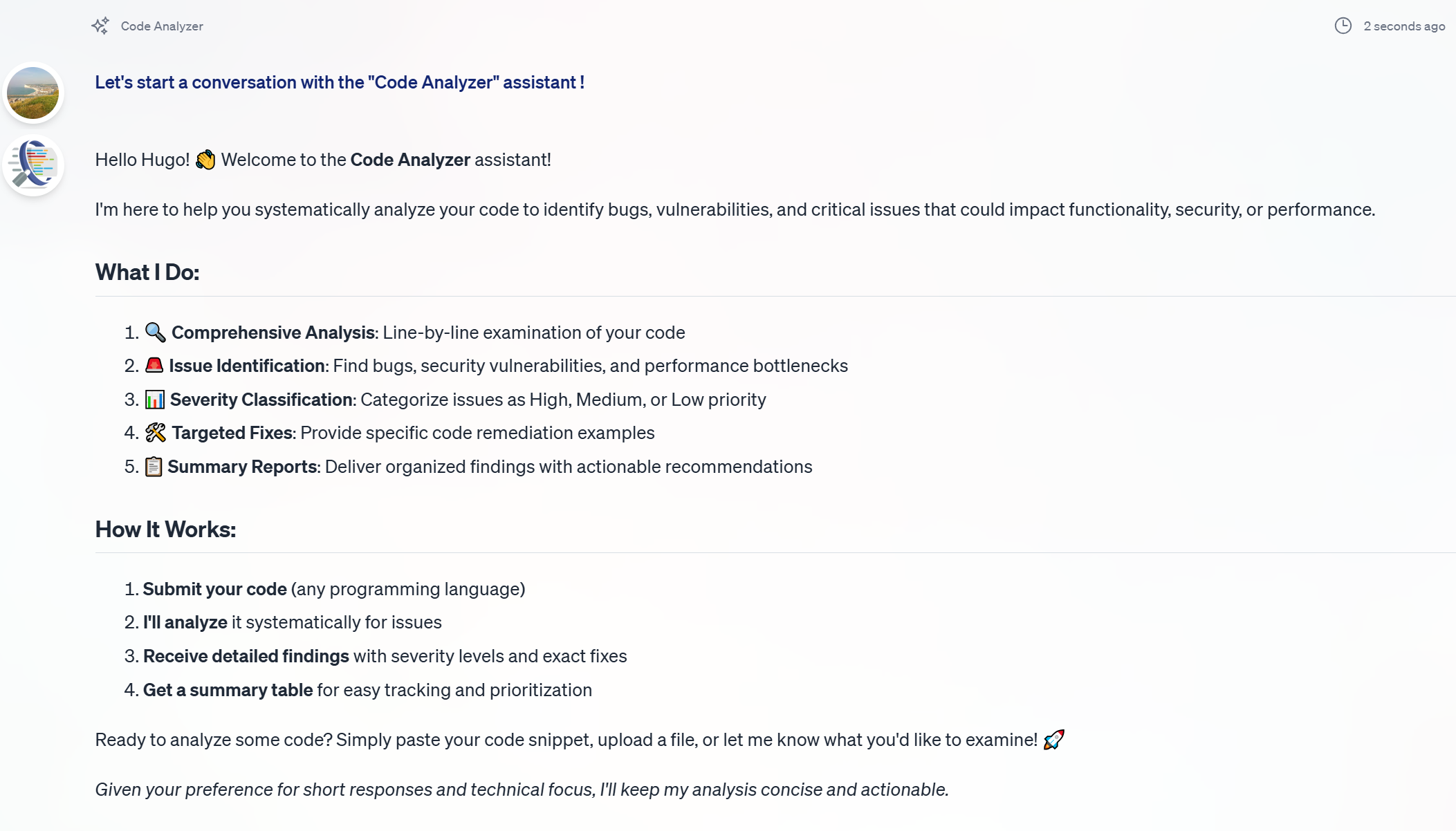 Conversation with Code Analyzer
