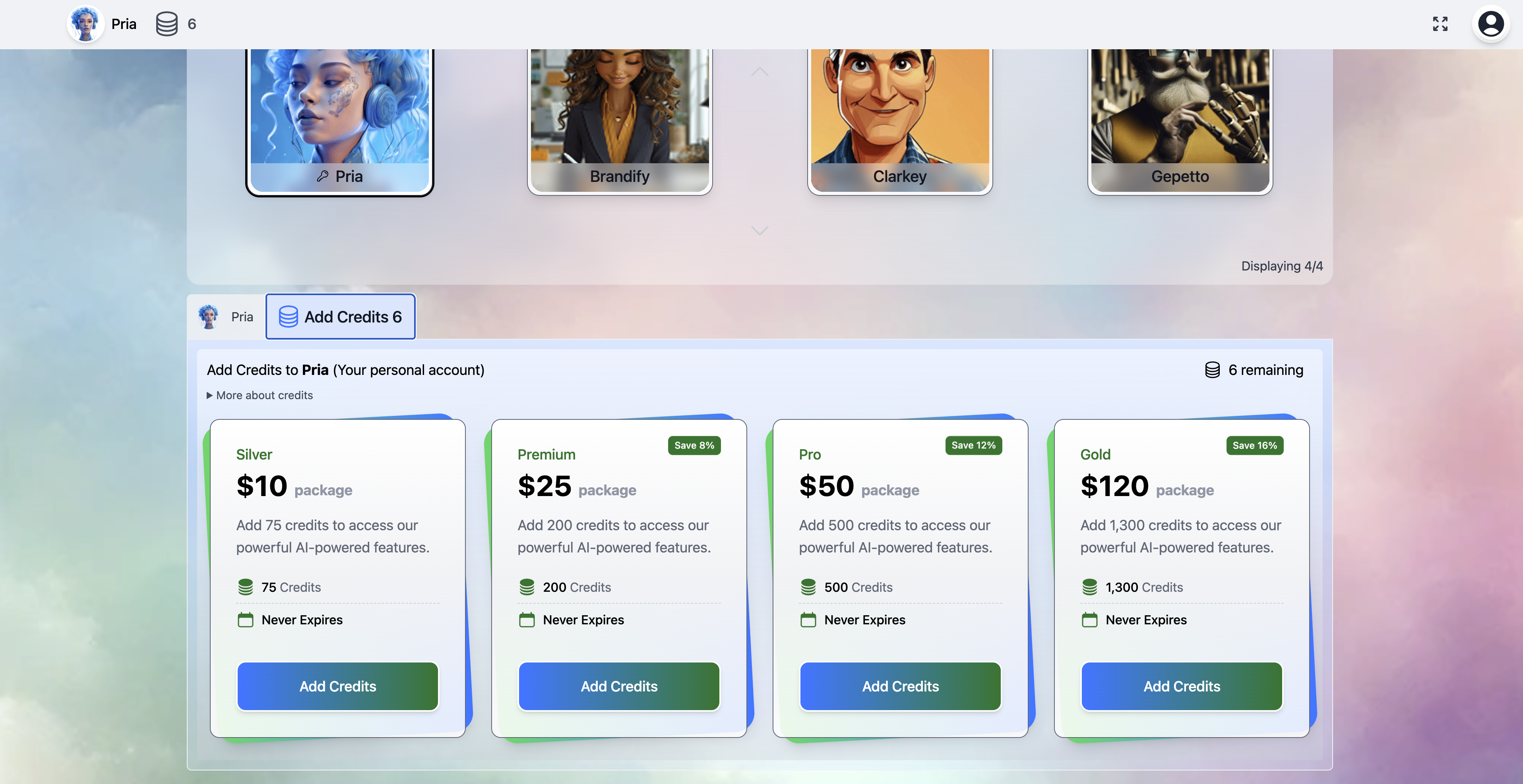 Credits Add Page Web