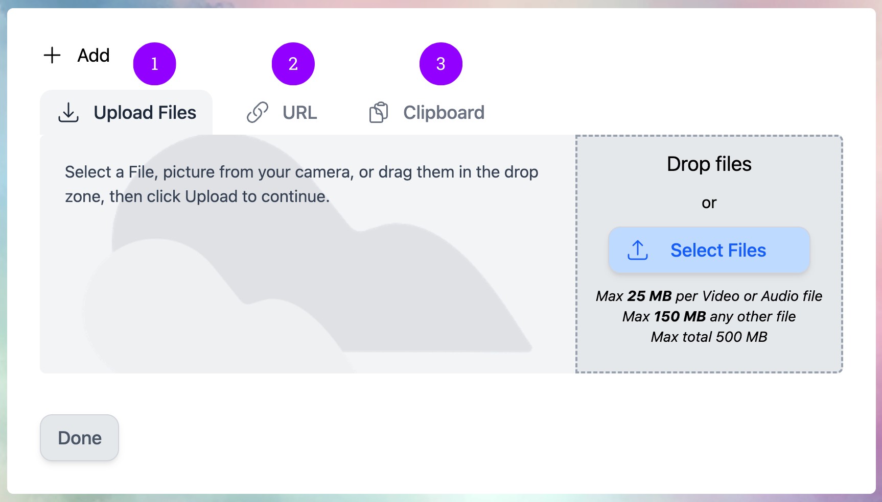 Files Add Options Web