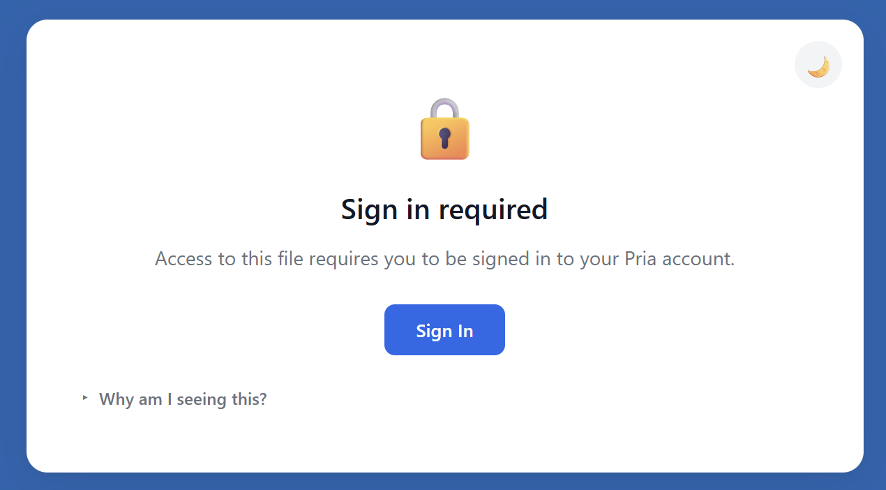 Sign-in required page displayed when accessing a private file Sign-in required page displayed when accessing a private file without authentication