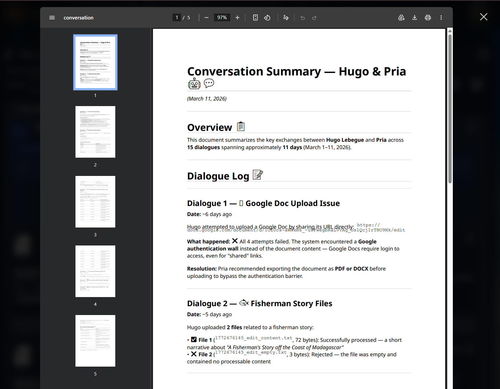 File preview for supported content types File preview showing a PDF document with page thumbnails