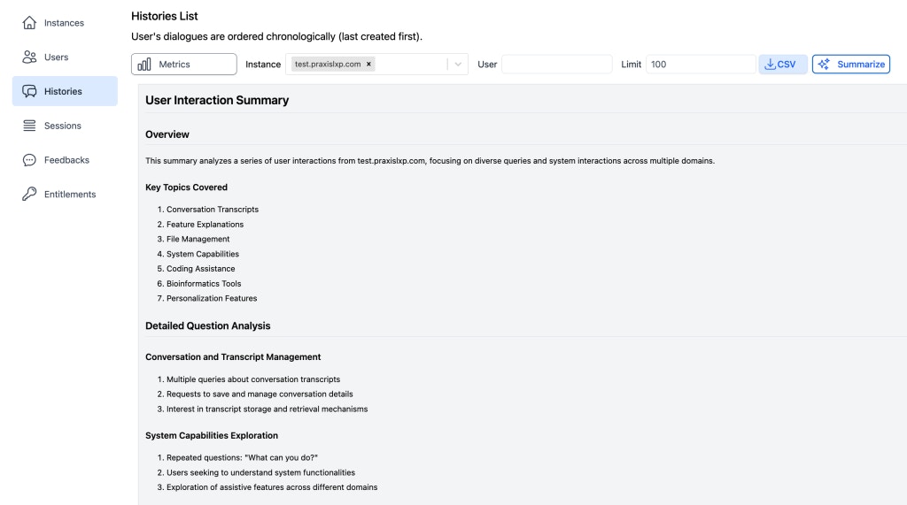Admin Histories Summary