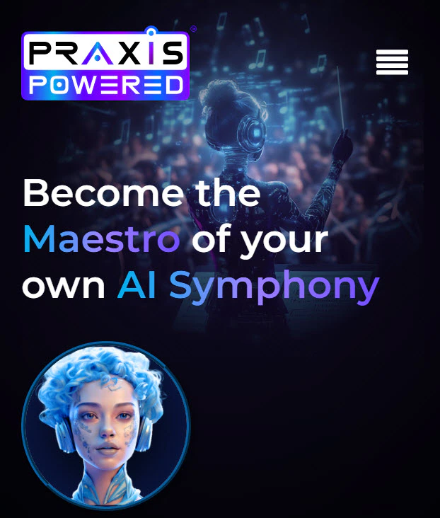 Screenshot of Praxis Powered partner website with Digital Twin integration using the Web SDK.