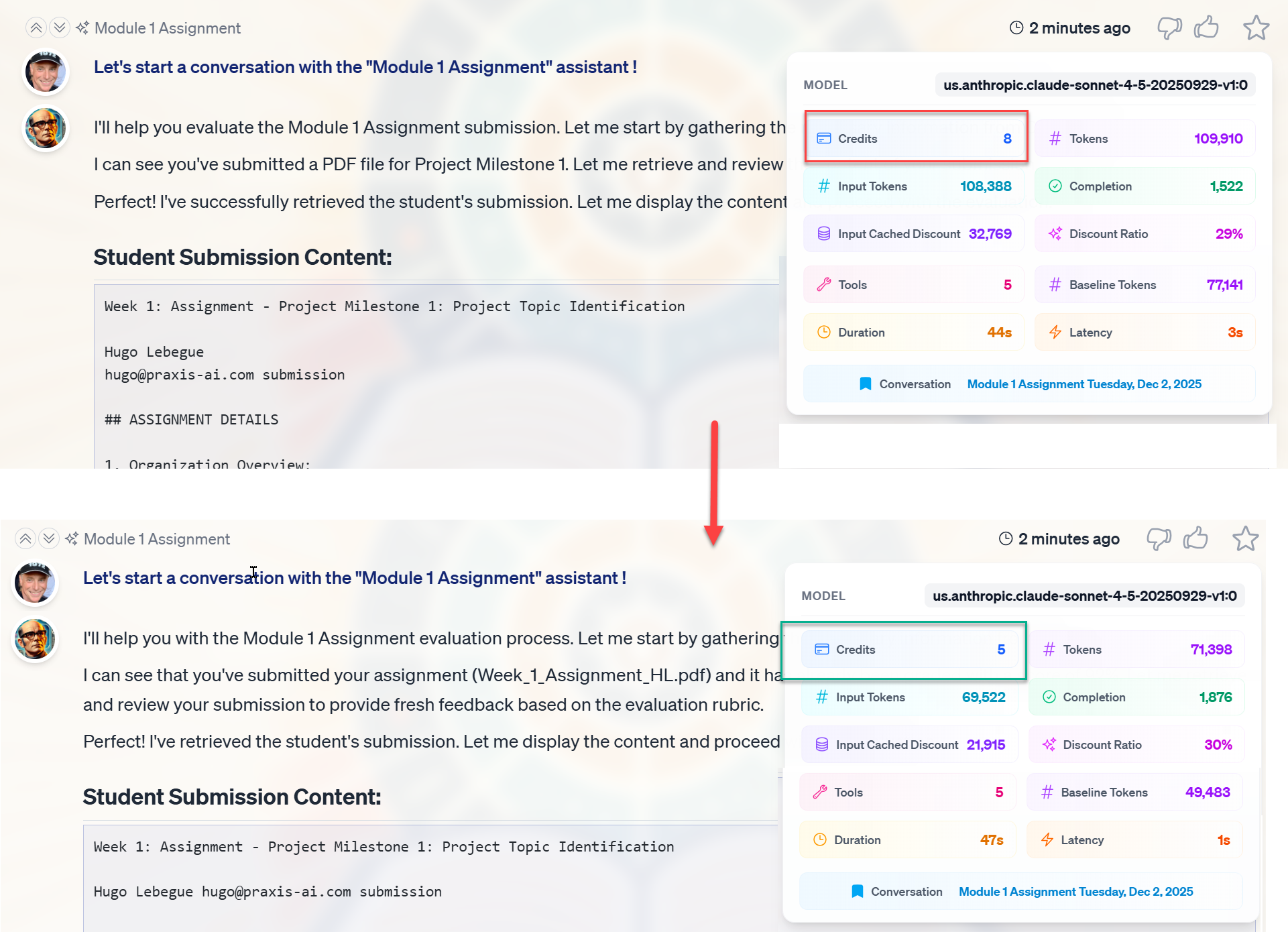 Example showing credits gained by bypassing the system context
