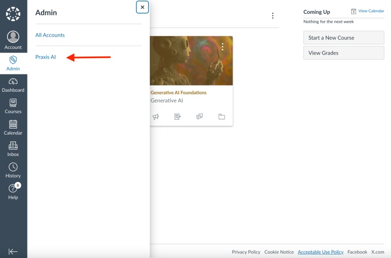 Canvas admin account selection