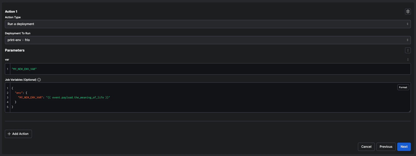 Job variables through automation action