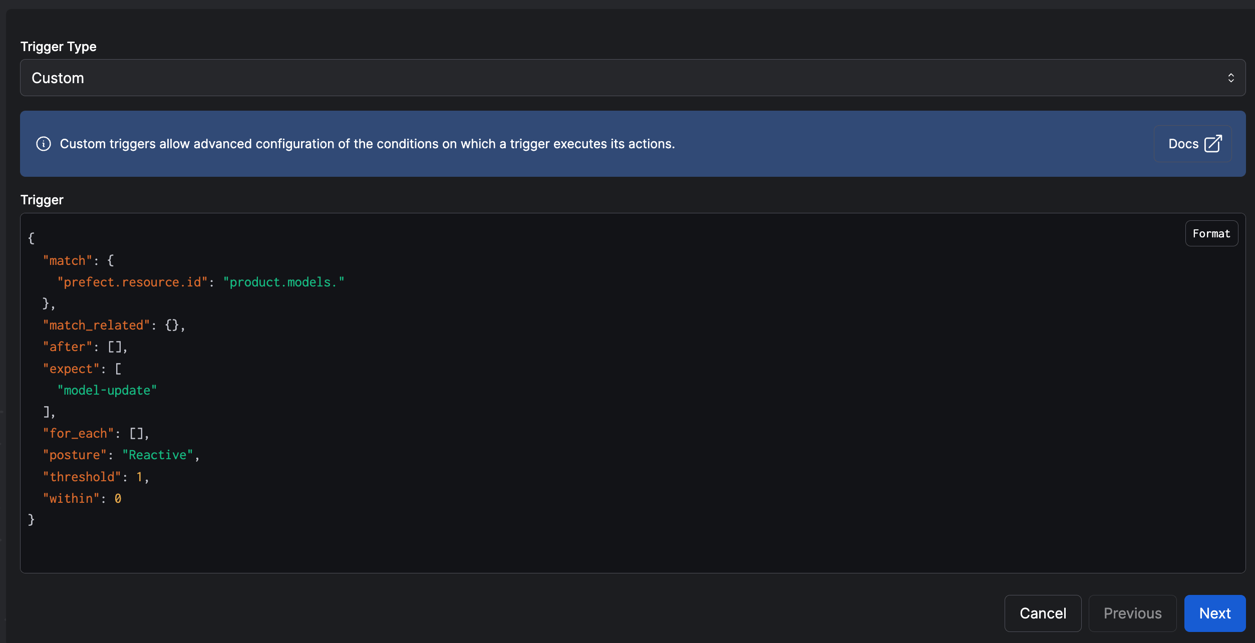 Automation trigger definition pre-filled from a webhook event.