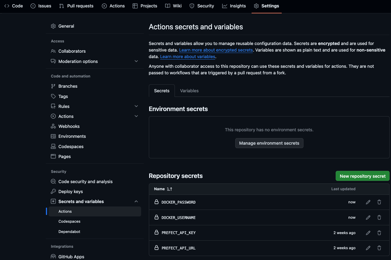 Creating a GitHub Actions secret