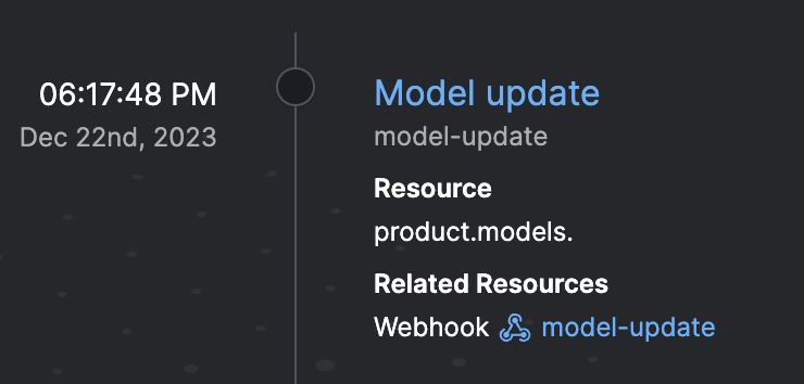 Event feed in Prefect Cloud showing a newly created event from a webhook.