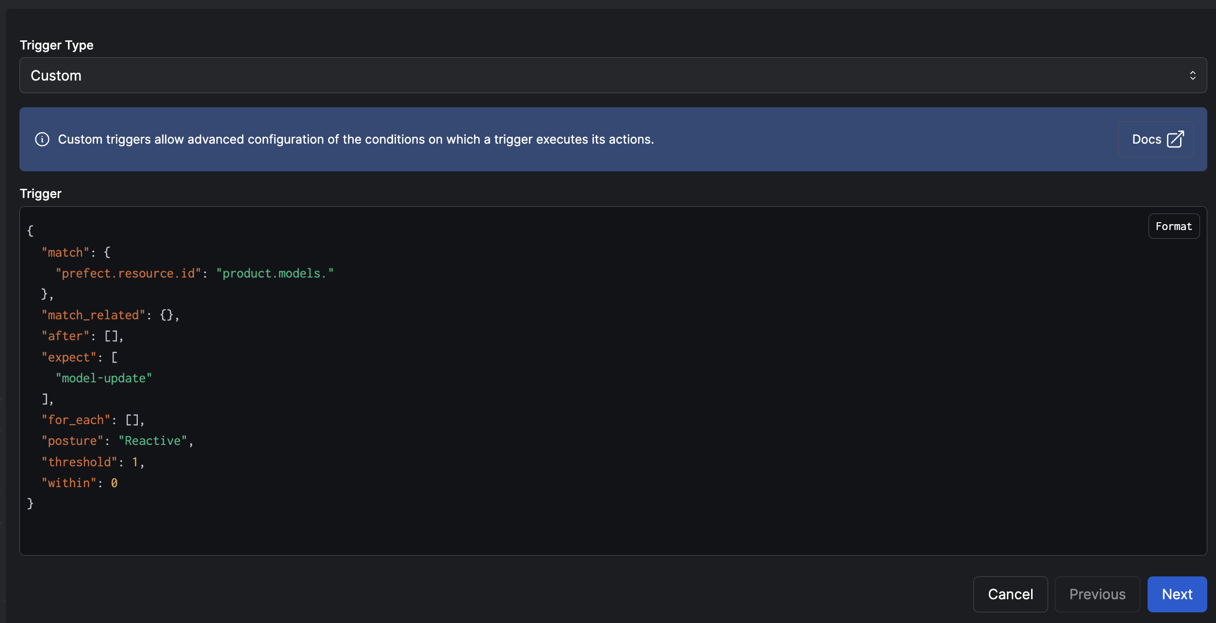 Automation trigger definition pre-filled from a webhook event.