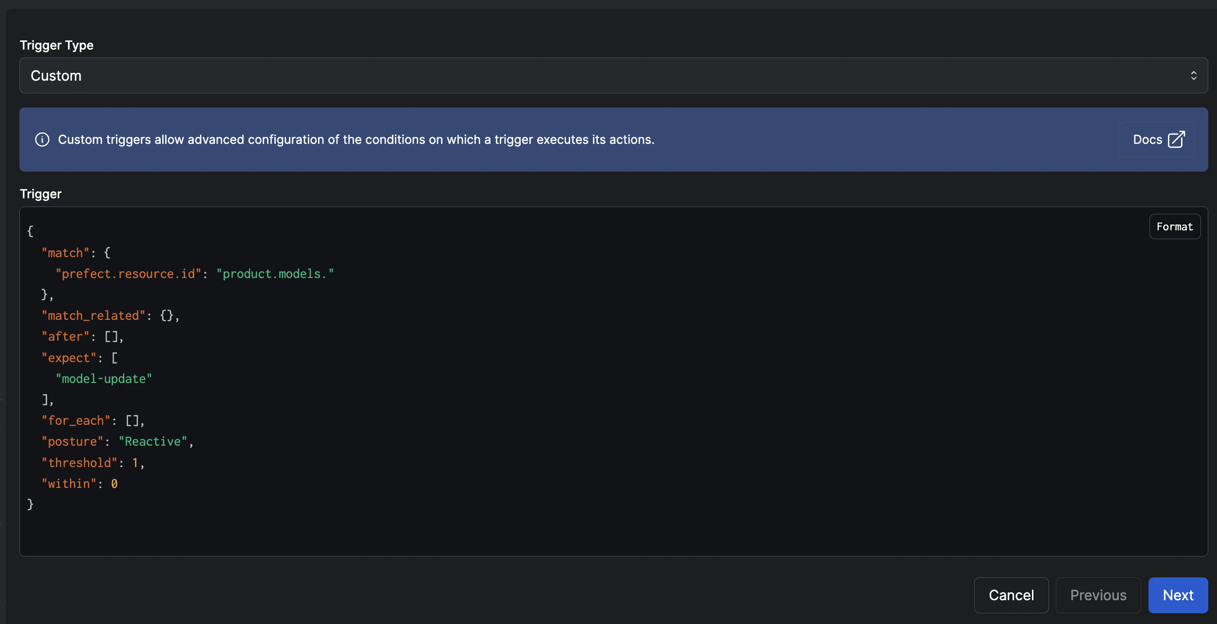 Automation trigger definition pre-filled from a webhook event.