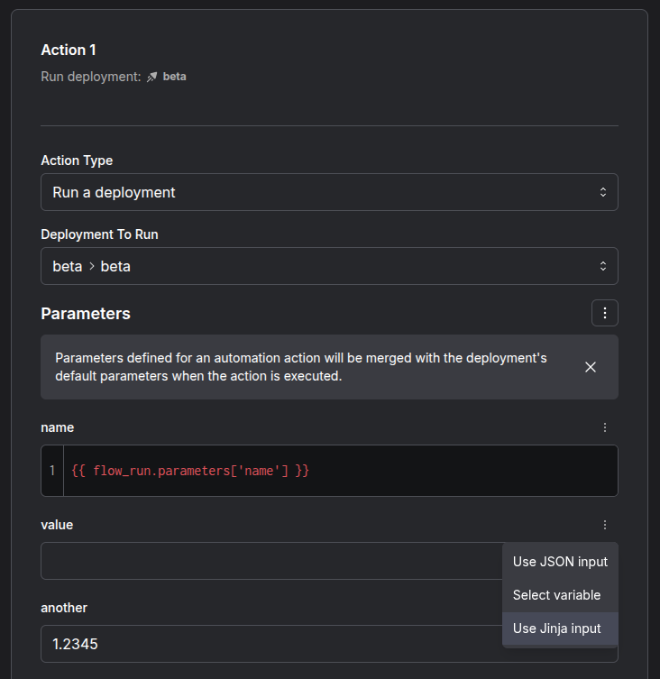 Use Jinja input for an action