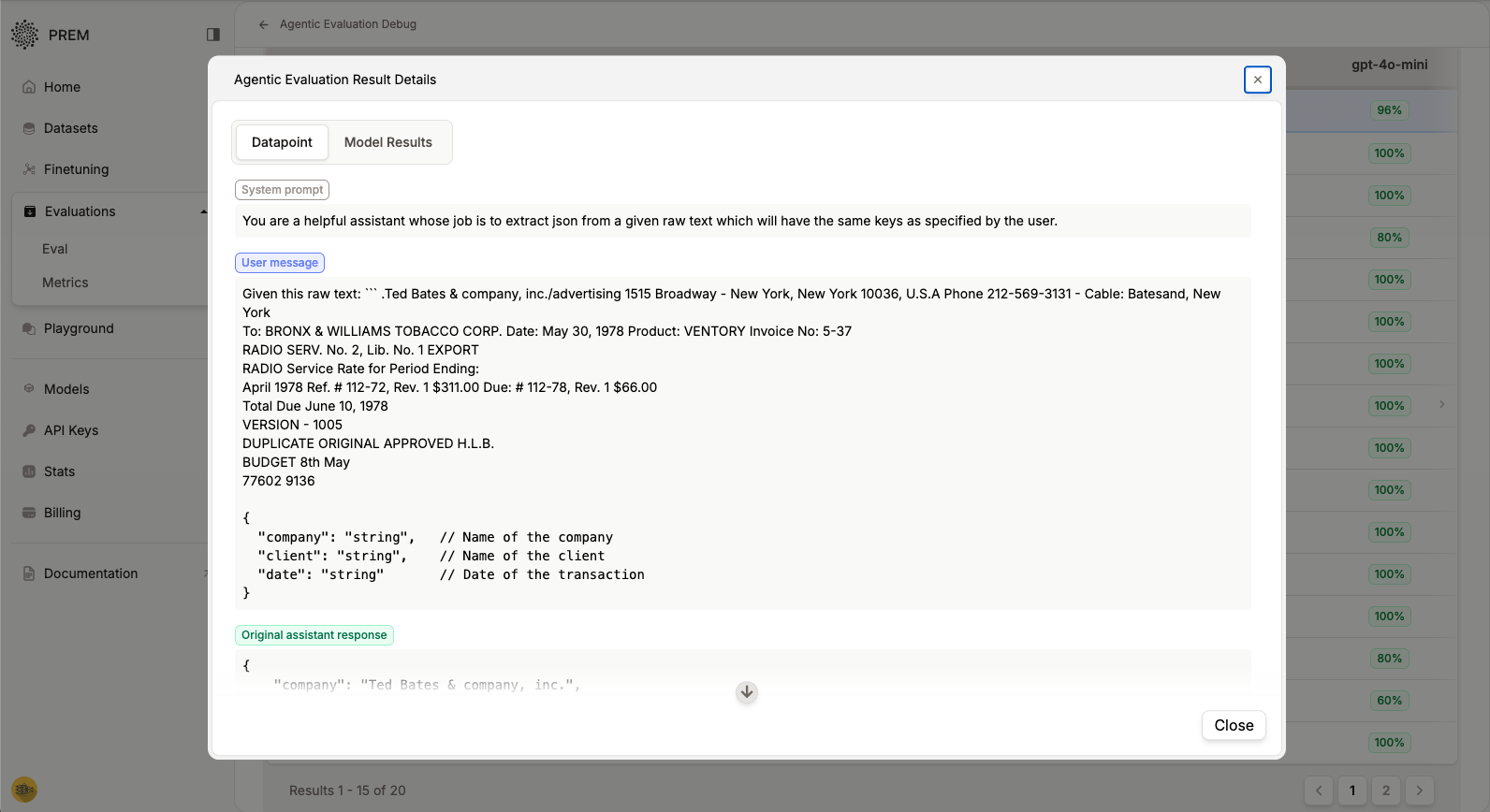 Detailed datapoint information