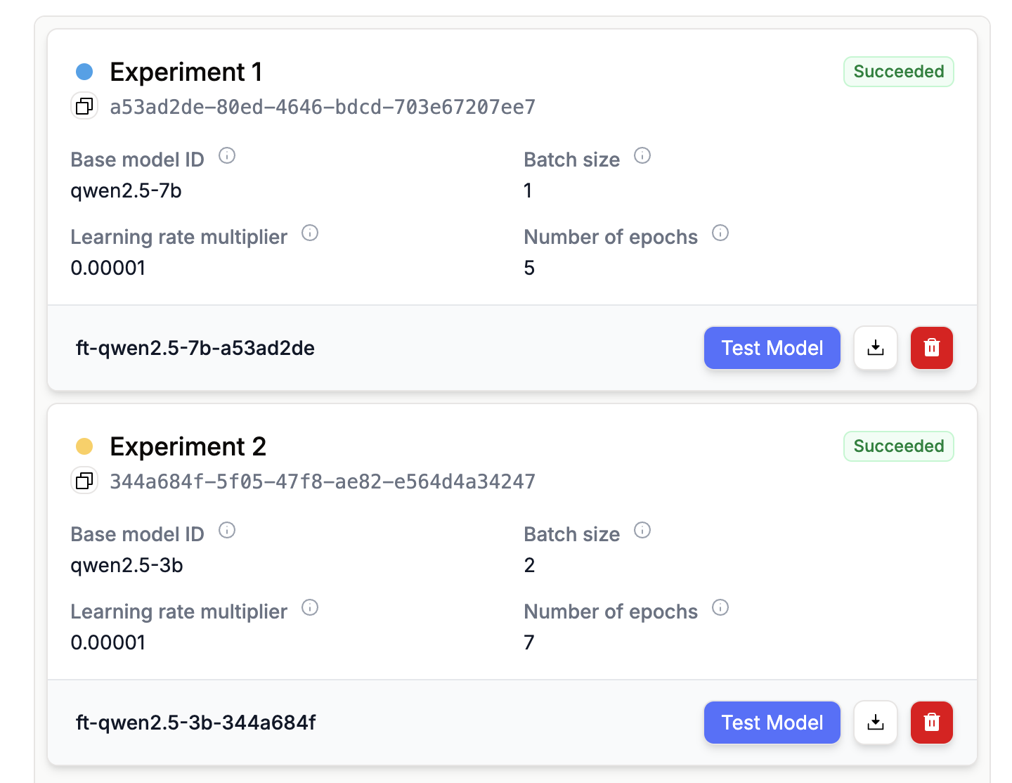 Model selection in fine-tuning interface