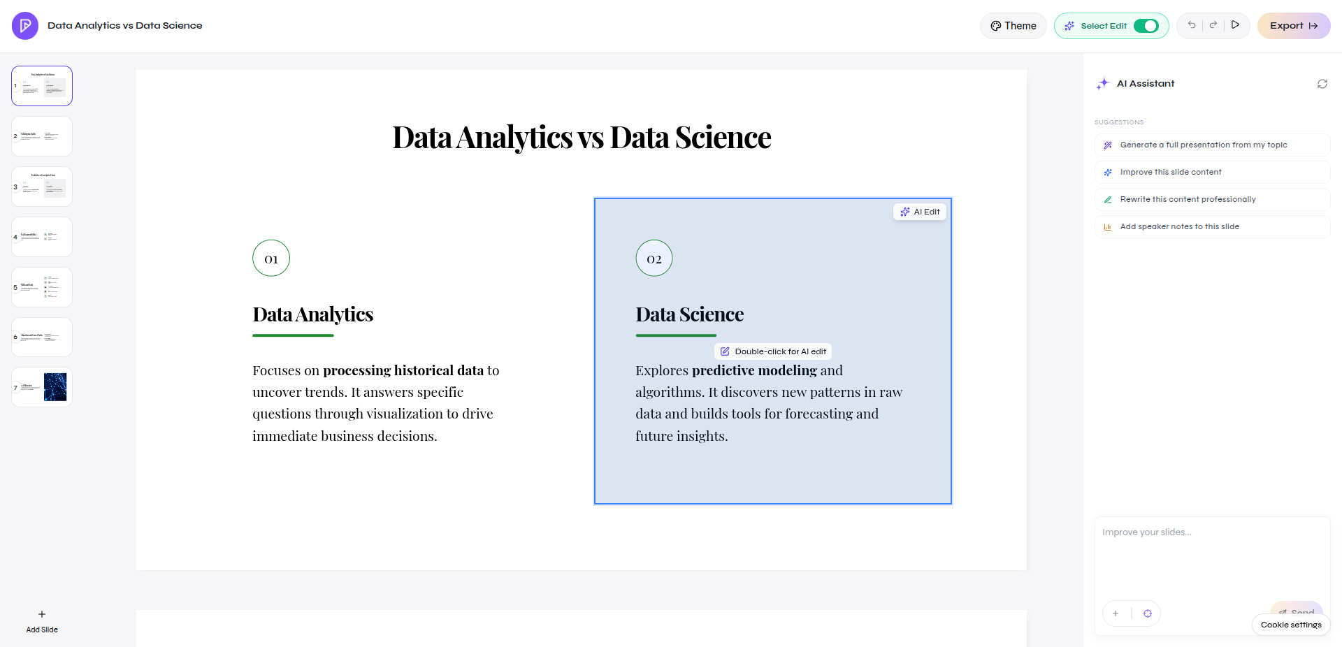 Generated Cloud presentation open in the Presenton Editor