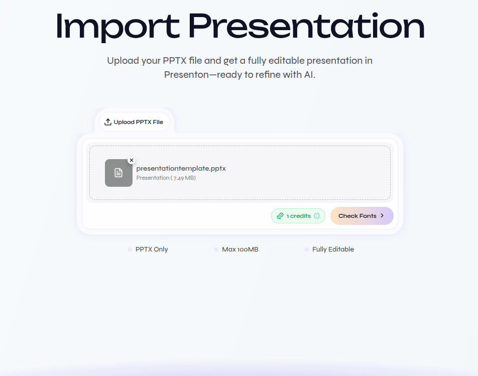 Uploaded PPTX with the Check Fonts button