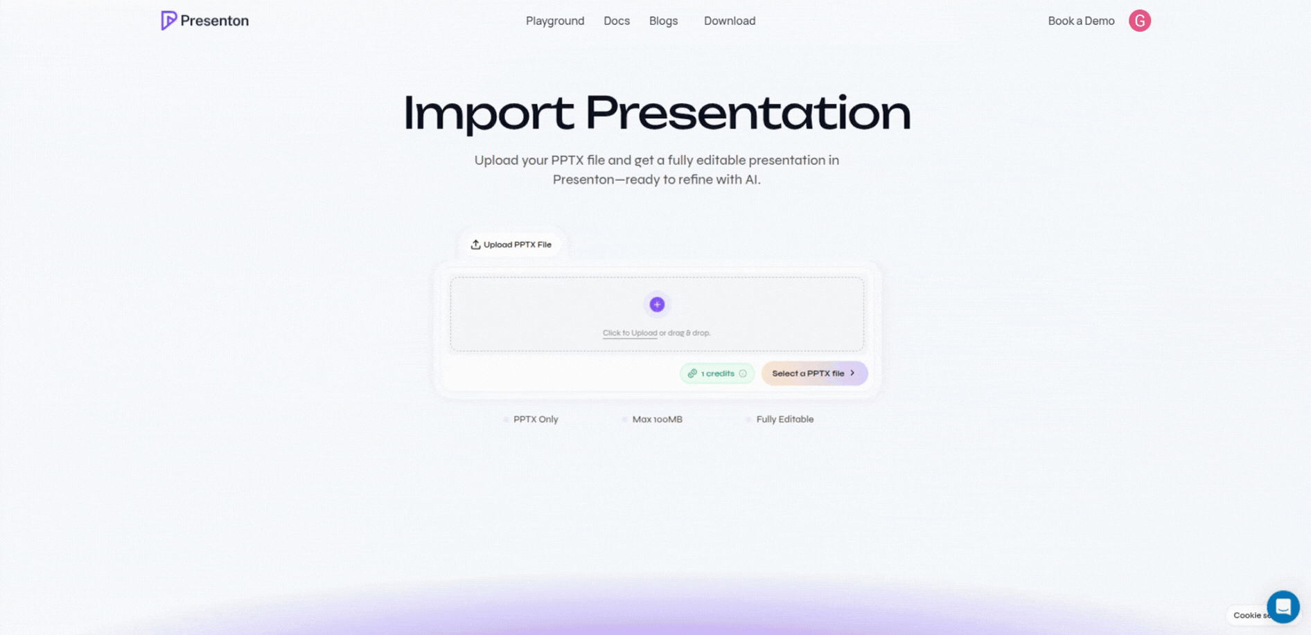 Uploading a PPTX from the Presenton Import Presentation page