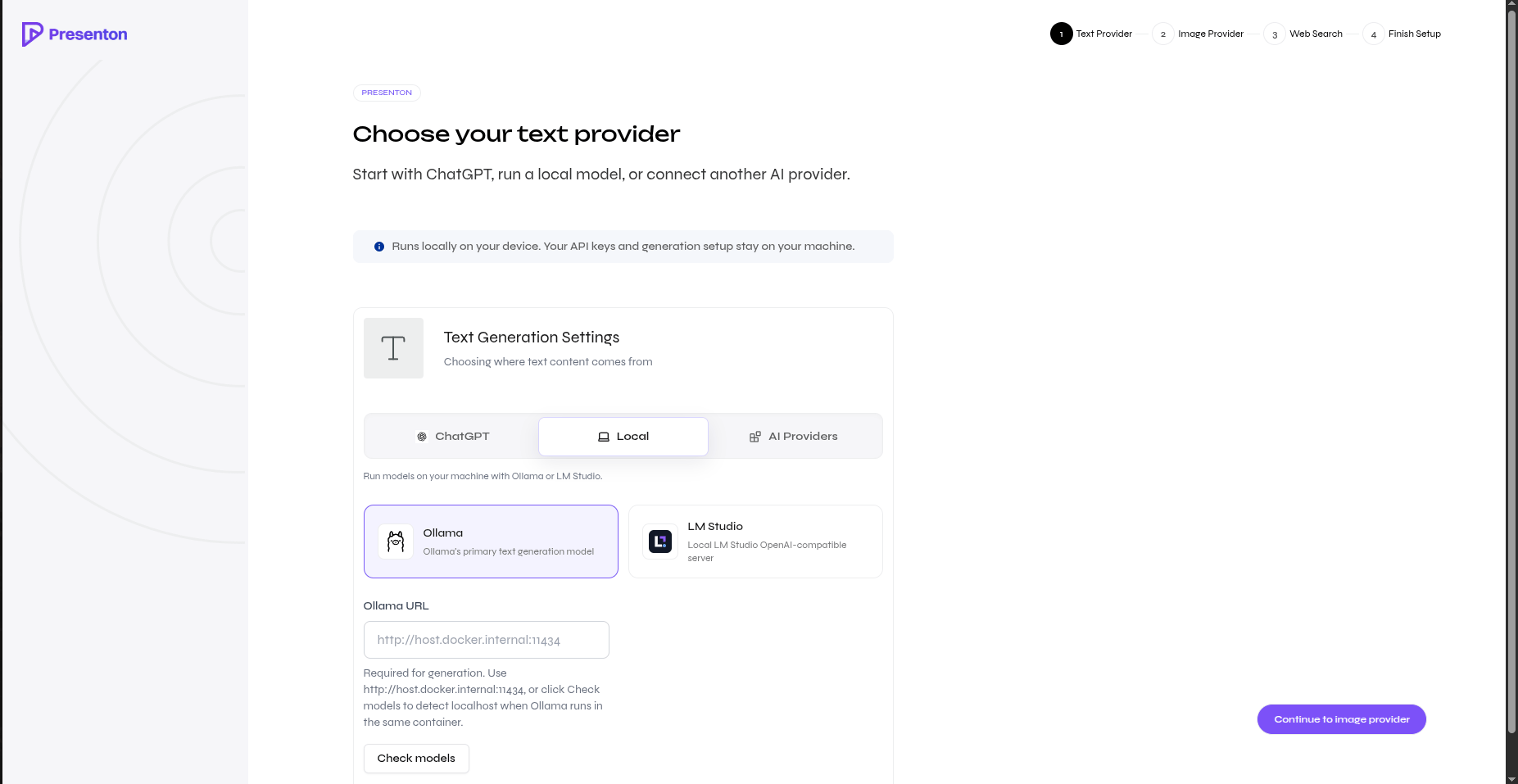 Local text provider setup with Ollama and LM Studio
