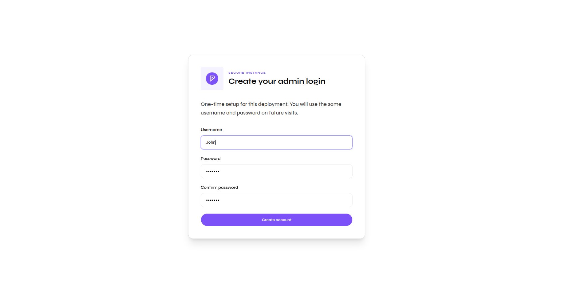 Open-source administrator registration screen