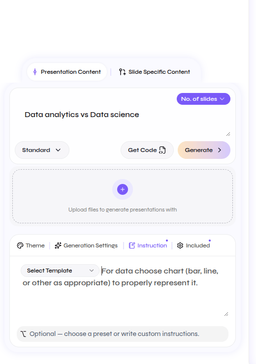 Close-up of the API Playground Instruction tab with custom presentation instructions