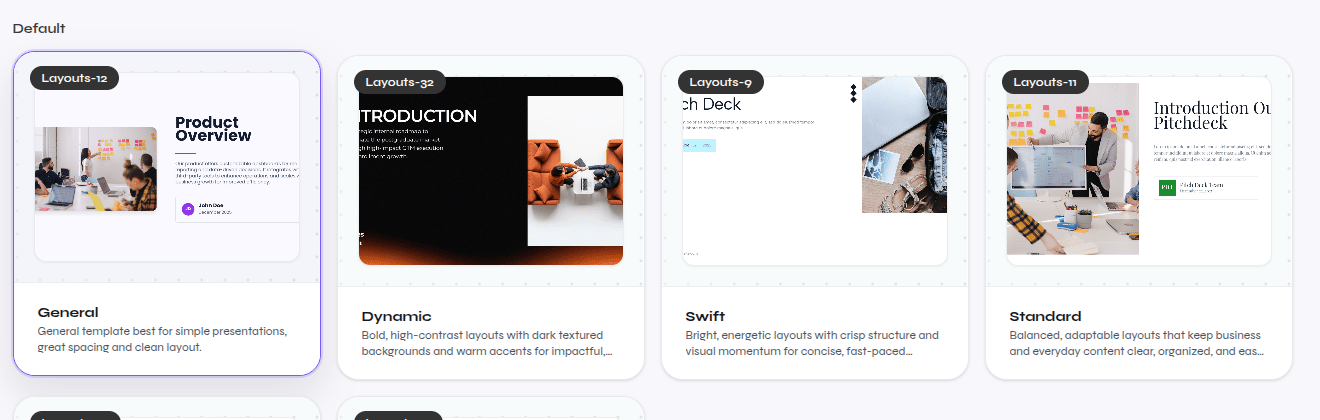 Close-up of the open-source built-in template gallery