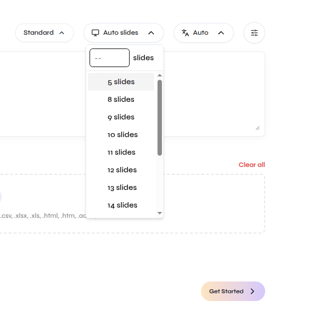 Close-up of the open-source slide-count menu with fixed slide options