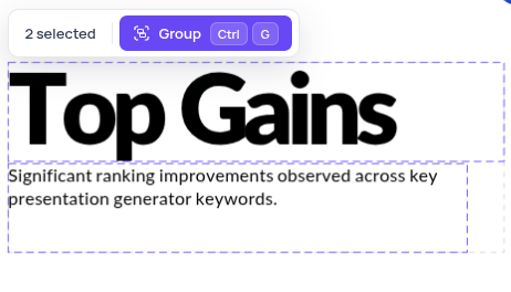 Two selected text objects with the Group action available