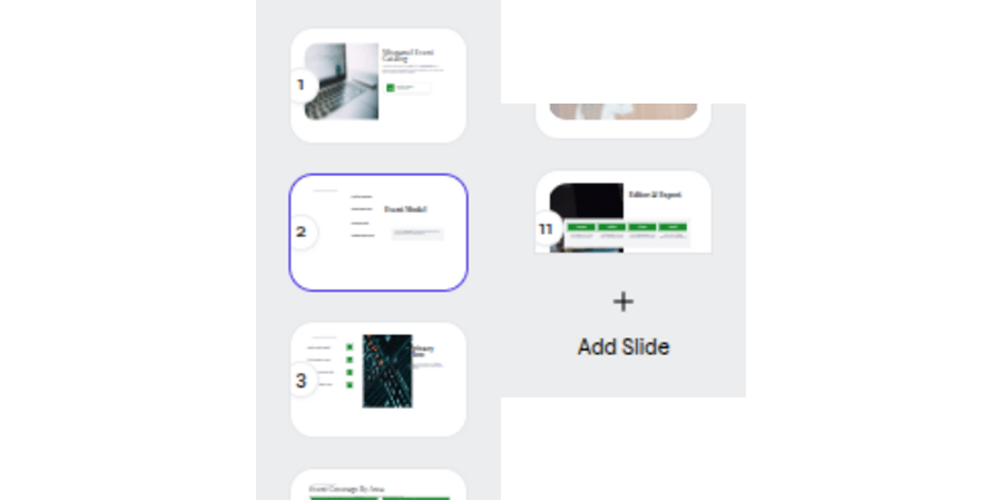 Selected slide thumbnails and the Add Slide control in the editor rail