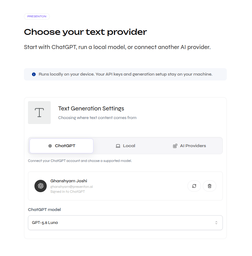 Close-up of ChatGPT selected with a model dropdown in open-source onboarding