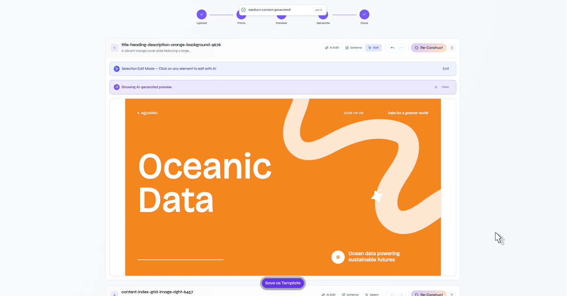 Presenton generated layout showing medium sample content rendered on the slide for preview testing