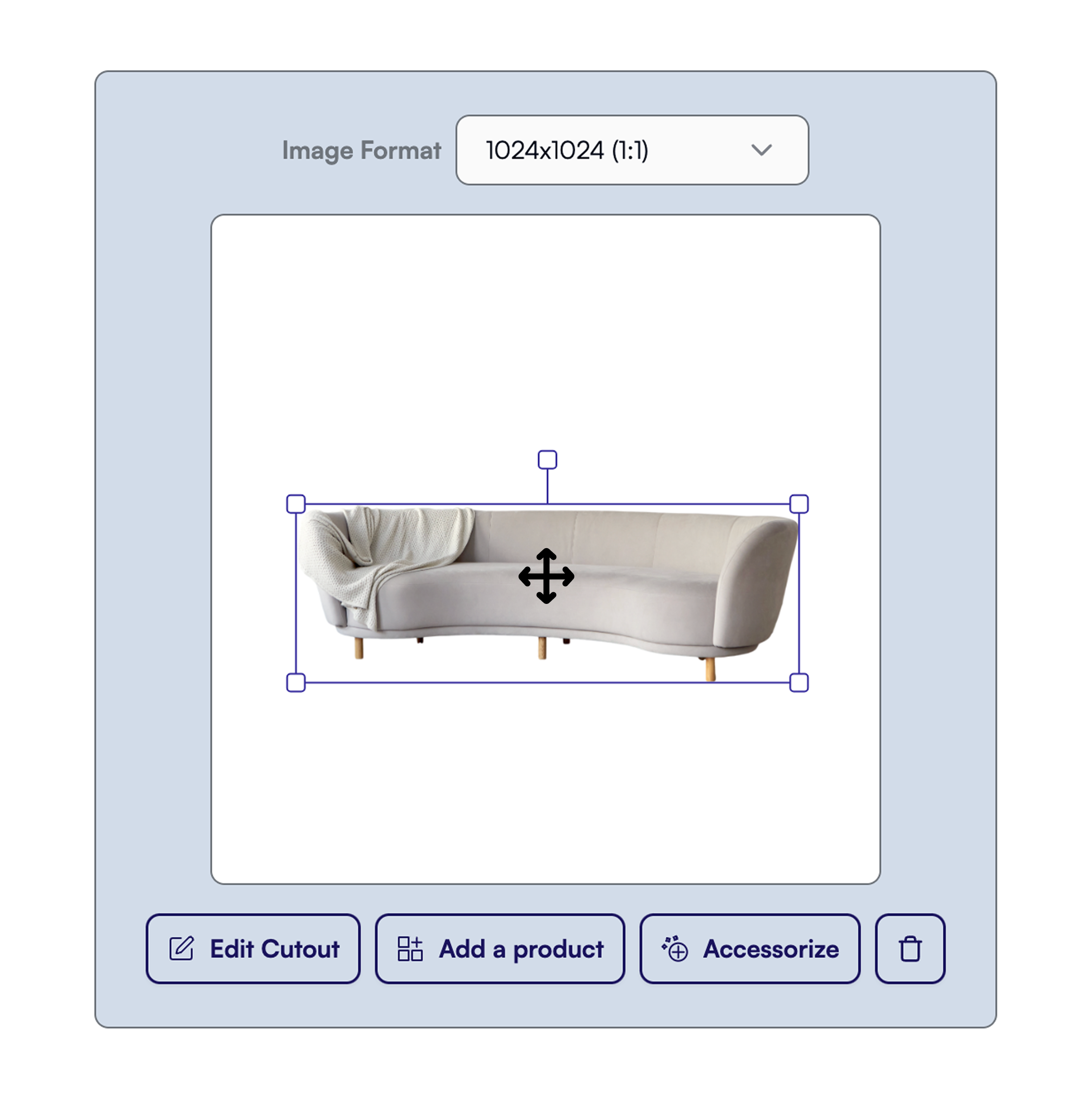 Canvas positioning interface showing product placement