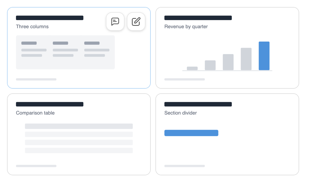 Grid of pool slides, the hovered one showing Add to chat and Edit details buttons