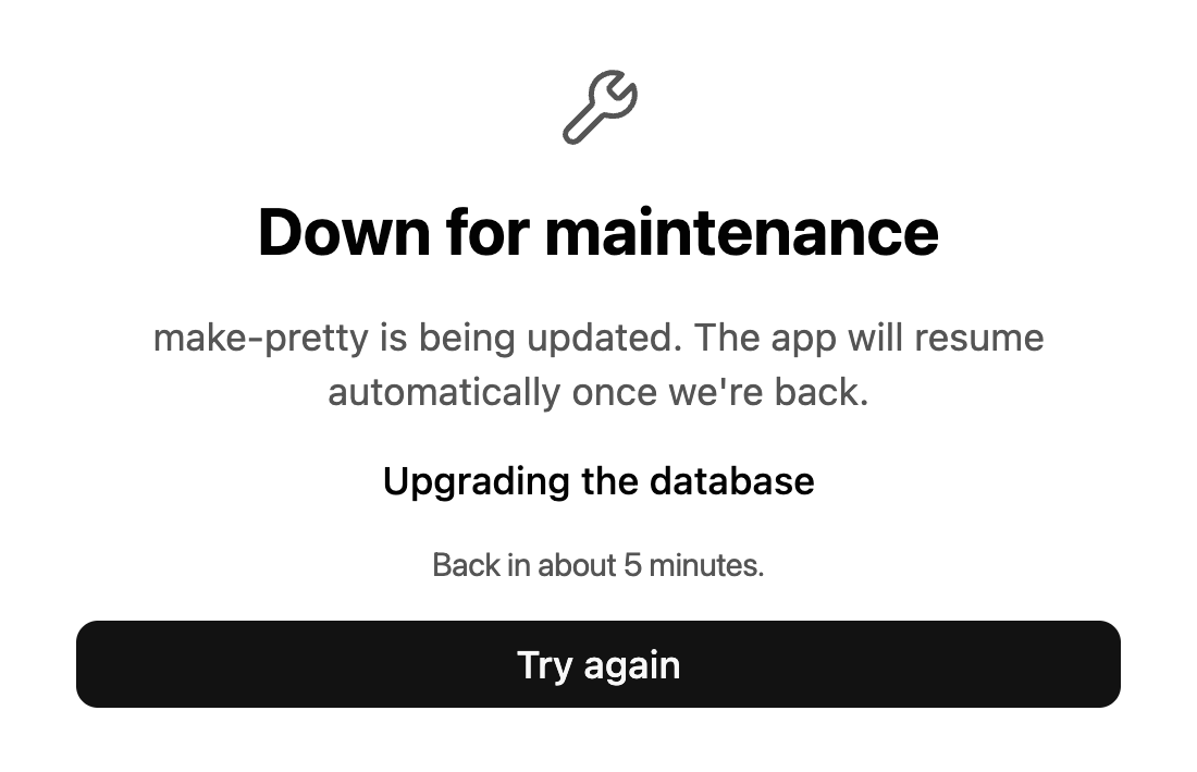 Connection screen reading Down for maintenance