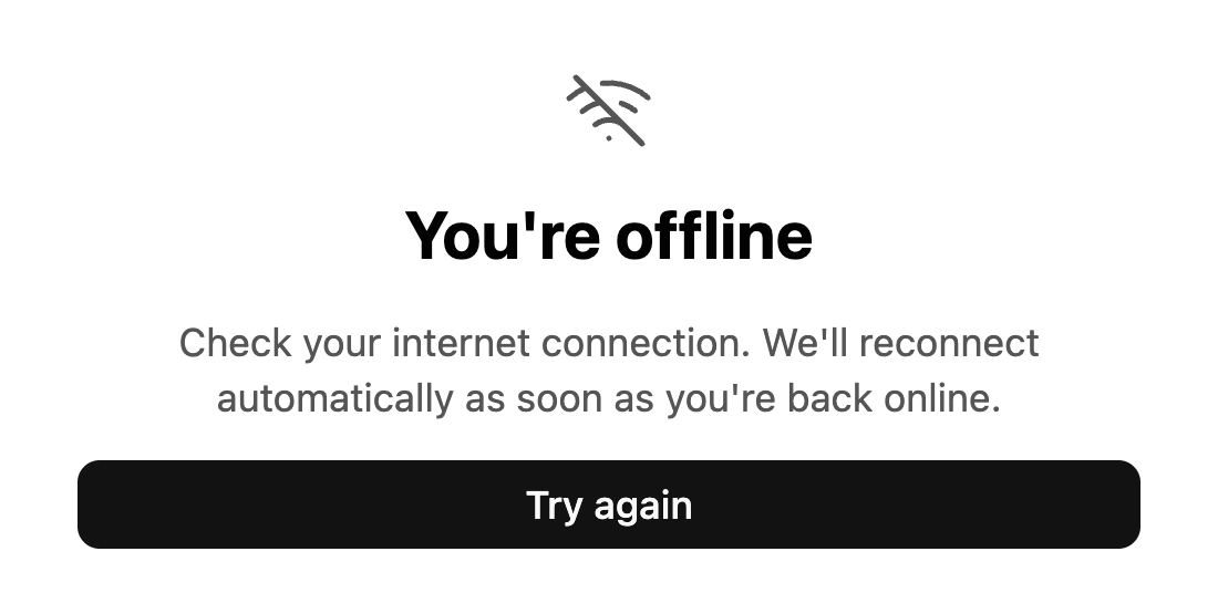 Connection screen reading You're offline