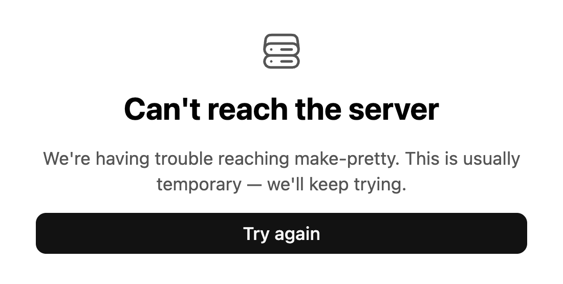 Connection screen reading Can't reach the server