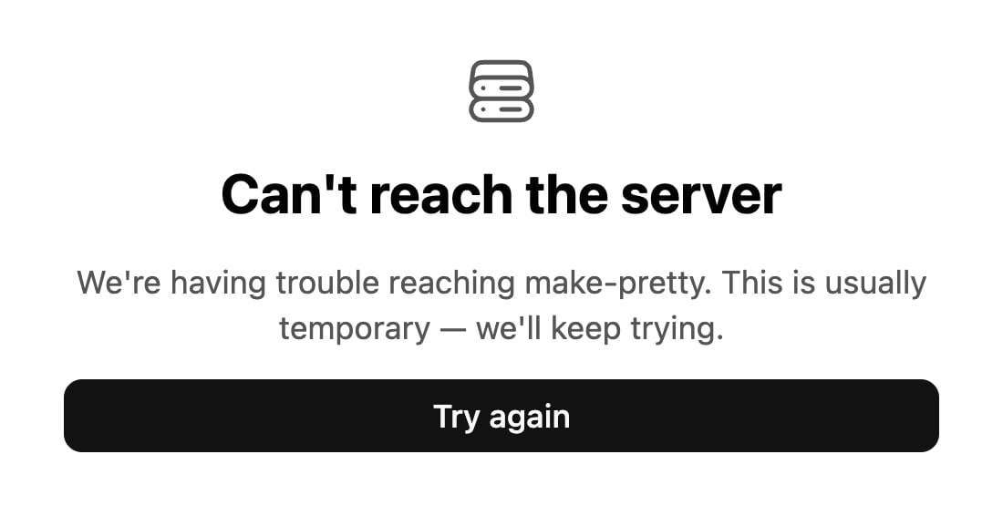 Connection screen reading Can't reach the server