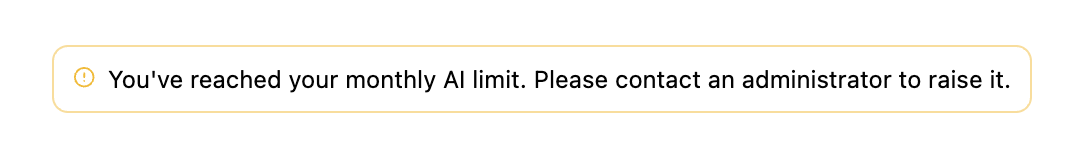 Chat error stating the monthly AI limit has been reached