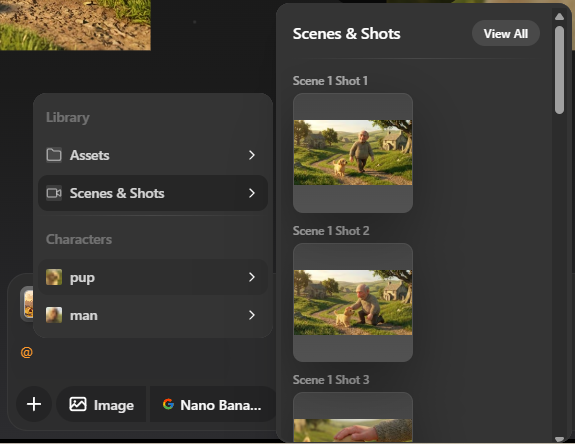 Referencing saved library assets from the Preview prompt workflow.