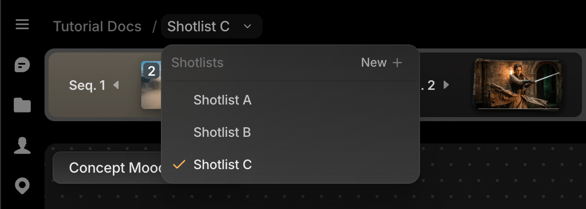 Shotlist dropdown picker